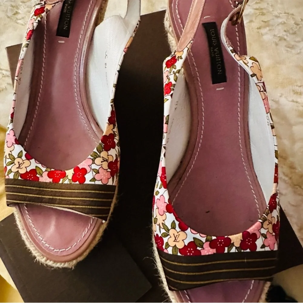 Louis Vuitton Women's Floral Espadrilles - Red and Brown - Picture 2 of 4